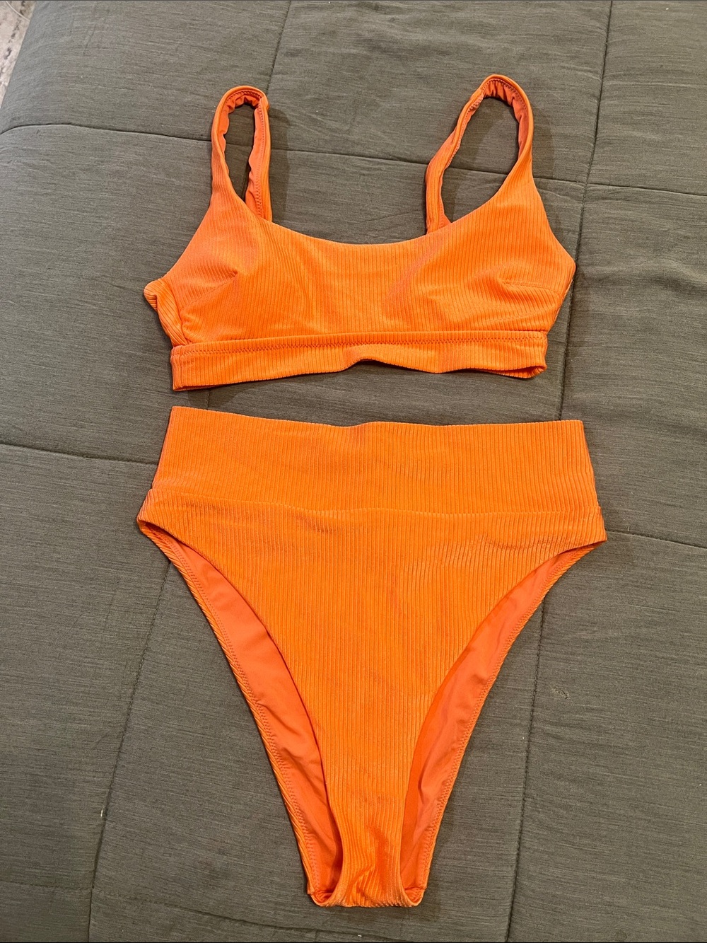 aerie Ribbed High-Waist Bikini Set in Orange